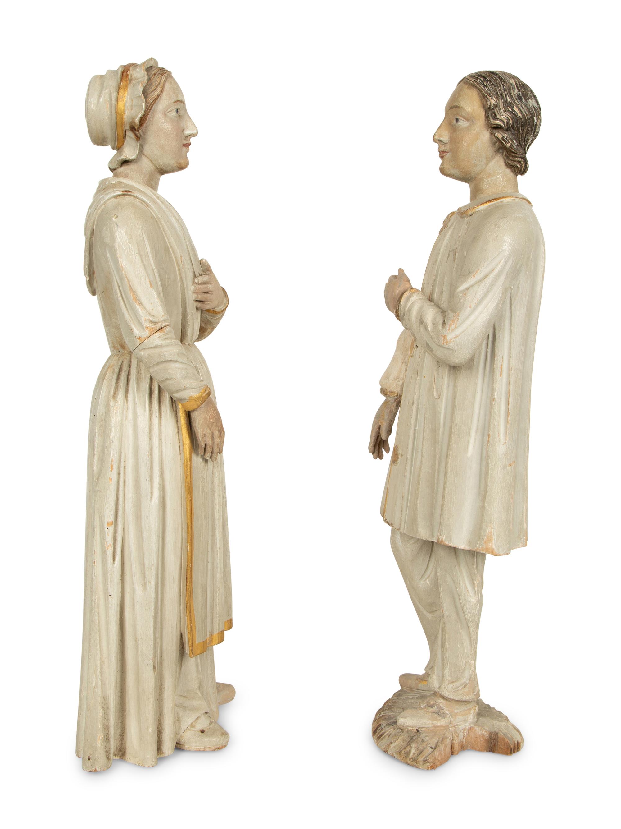 A Pair of Continental Folk Art Painted Figures — 19TH CENTURY