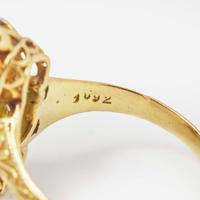 A Three-Stone 14K Yellow Gold, Emerald, and Diamond Ring Victorian, c.1900