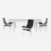 William Katavolos (American, 1924-2020), Ross Littell (American, 1924-2000), and Douglas Kelley (American, b. 1928) Dining Table Model 10-M and Set of Three "T" Chairs Model 3-LC, Laverne Inc., USA, designed 1953, the present lot circa 1960s