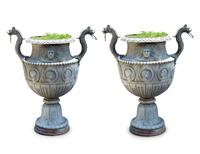 A Pair of Large Patinated Bronze Garden Urns — 20th Century