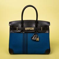 Hermès, Potamus Birkin 28 in Blue Toile & Noir Box Leather