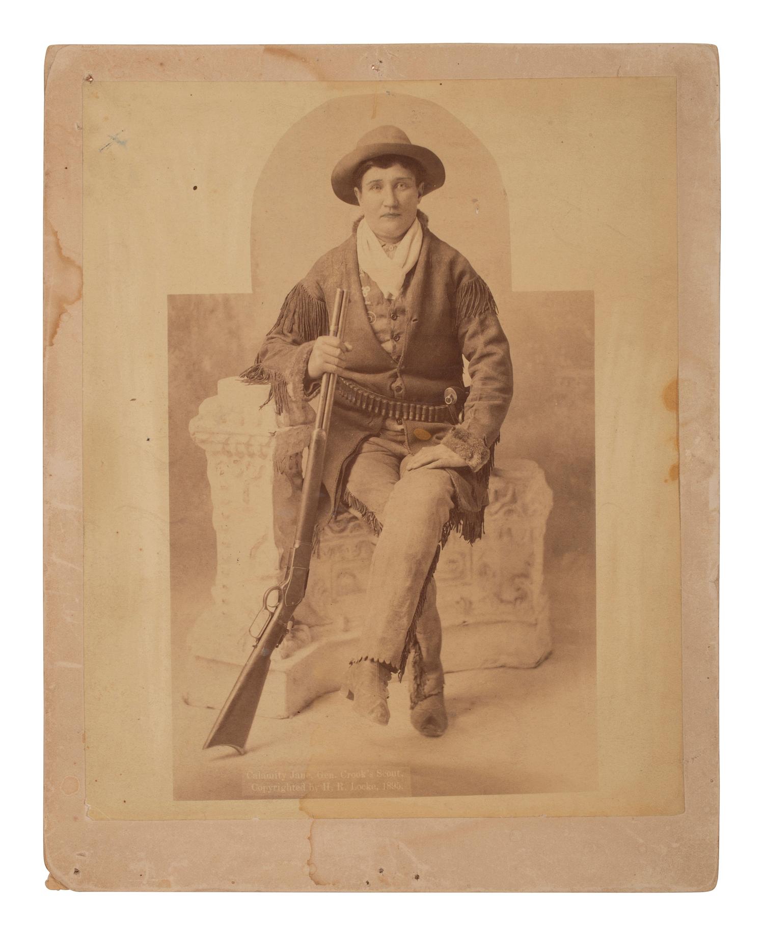[WESTERN AMERICANA]. LOCKE, H.R. (1856-1927), photographer. Calamity Jane, Gen. Crook's Scout . Large format photograph. 1895.