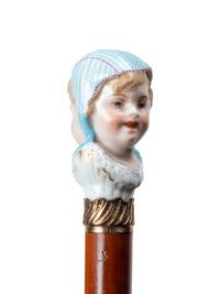 A French Figural Porcelain and Gilt Metal Mounted Cane
