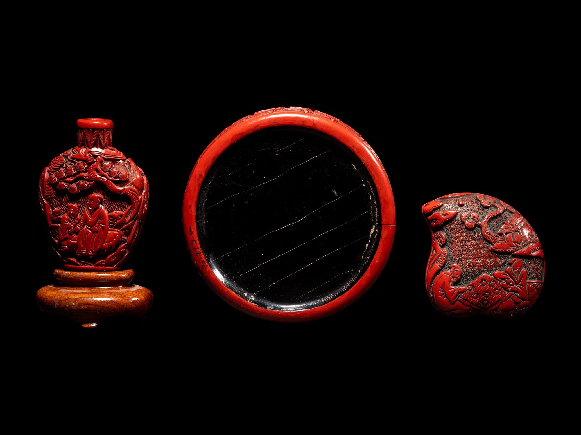 Three Chinese Cinnabar Lacquer Articles