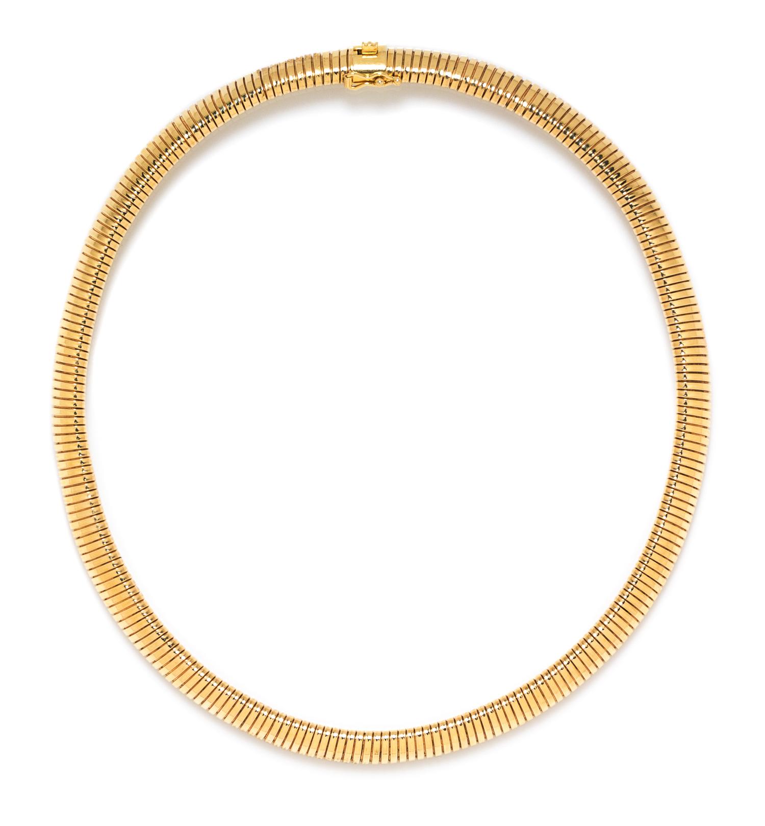 A 14 Karat Yellow Gold Tubogas Necklace, Friedman, 36.20 dwts.