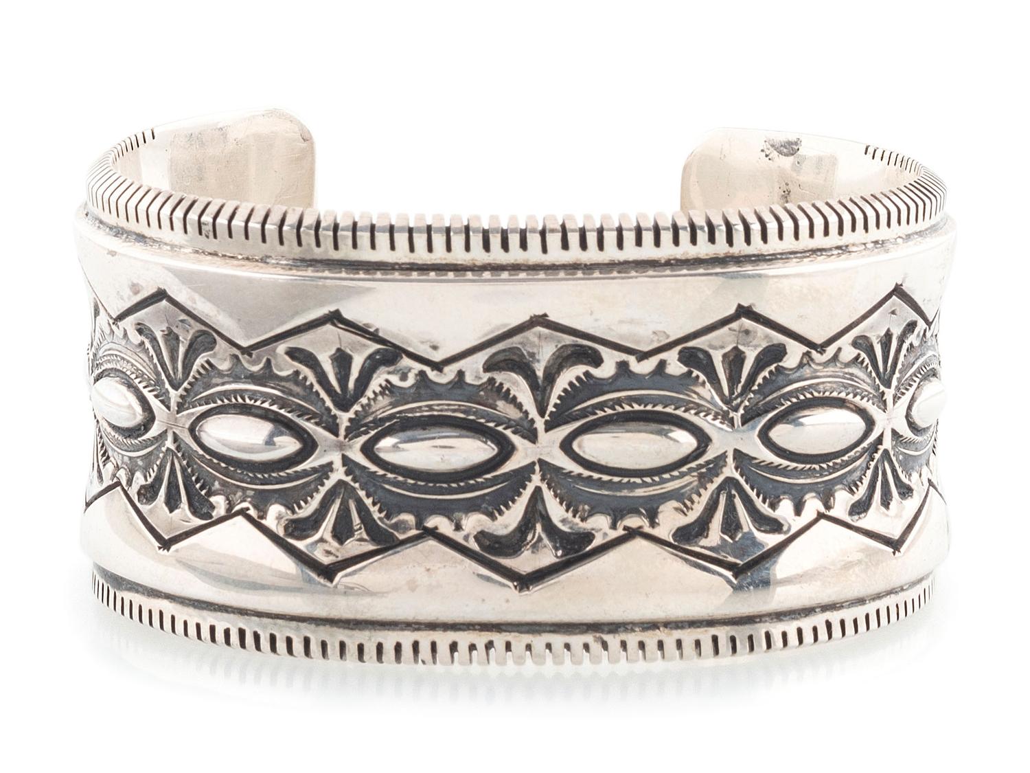 Heavily Stamped Silver Cuff Bracelet