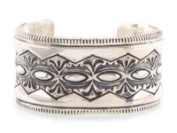 Heavily Stamped Silver Cuff Bracelet