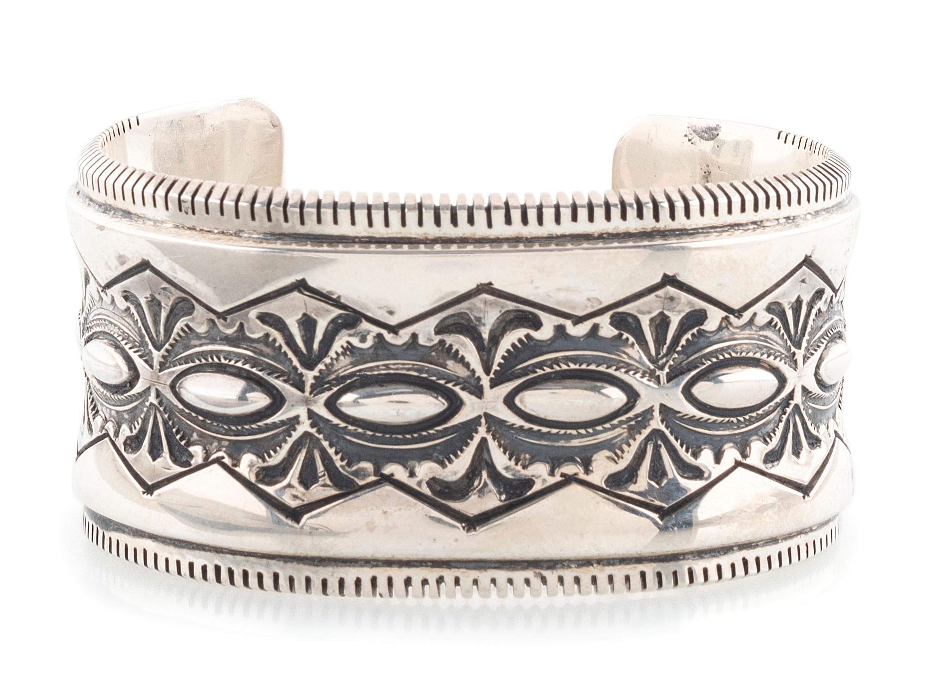 Heavily Stamped Silver Cuff Bracelet