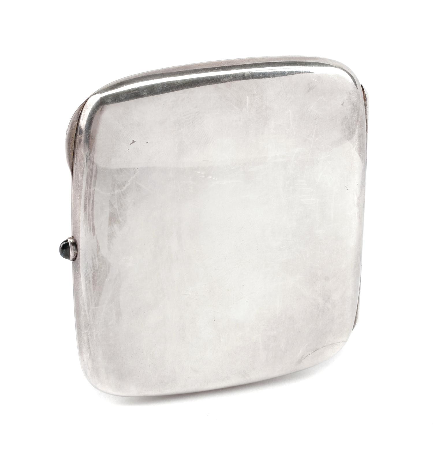A Continental Enameled Silver Cigarette Case, Likely German, Late 19th/Early 20th Century, the lid enameled to show a bathing nude.