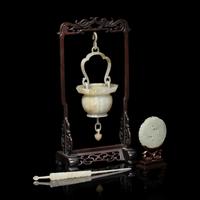 Three Chinese Pale Celadon Jade Articles, 19th-20th Century 晚清-民國 青白玉花片、耳挖簪及花籃擺件