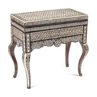A Levantine Marquetry and Mother-of-Pearl Inlaid Flip-Top Swivel-Action Game Table