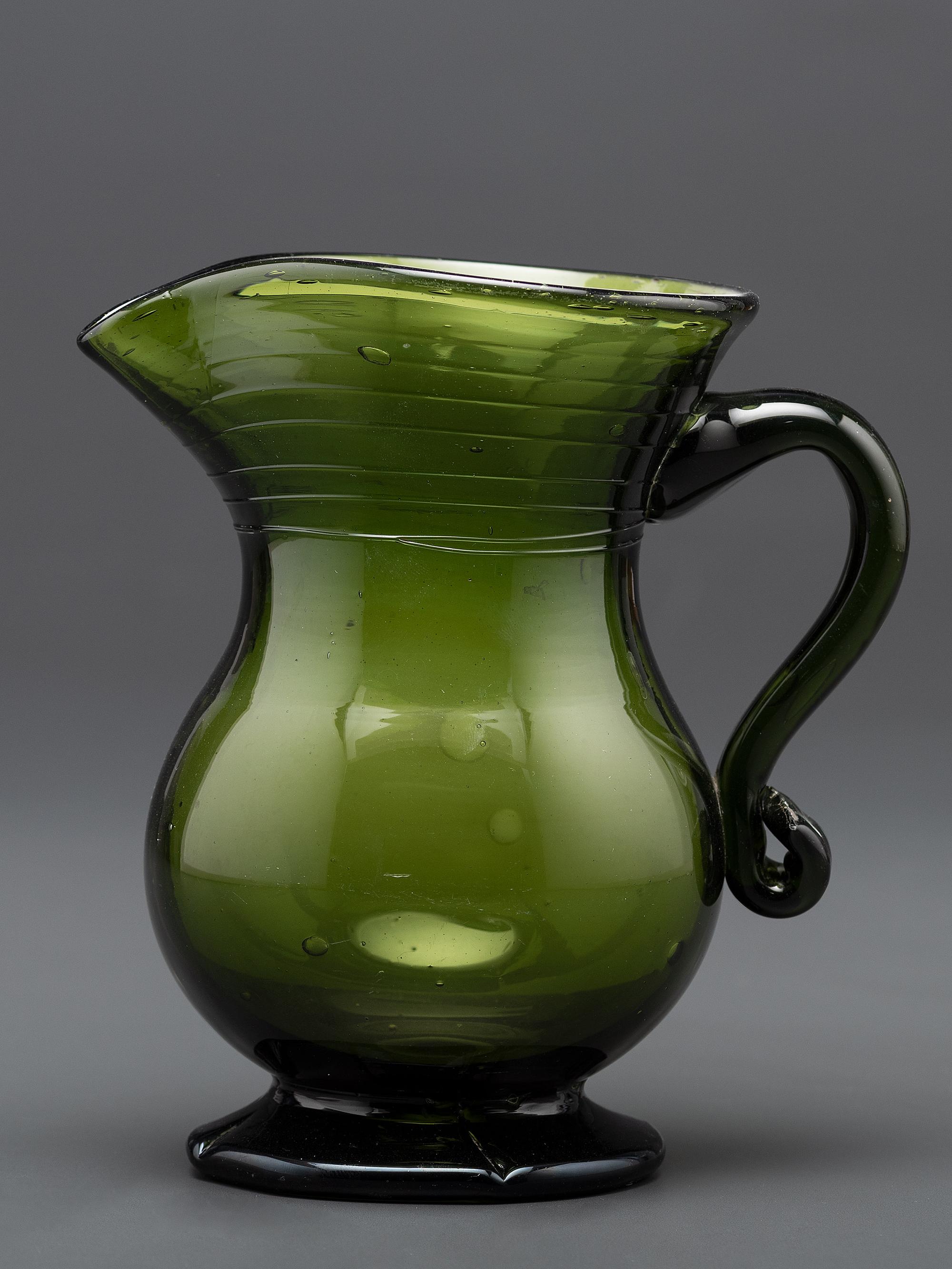 A Blown-Glass New York Pitcher in Green by Ellenville Glass Works