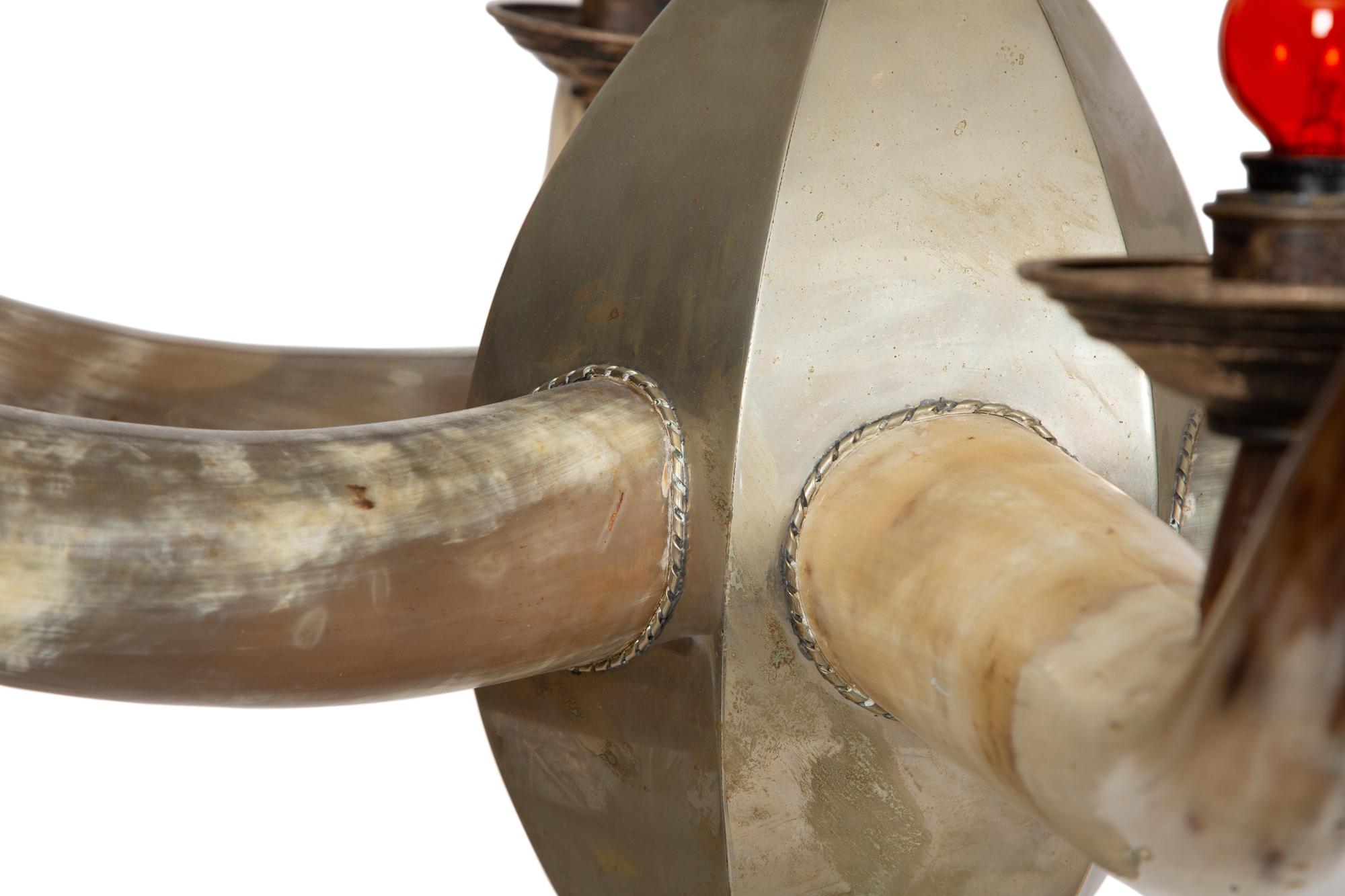 An Anthony Redmile Horn and Aluminum Six-Light Chandelier