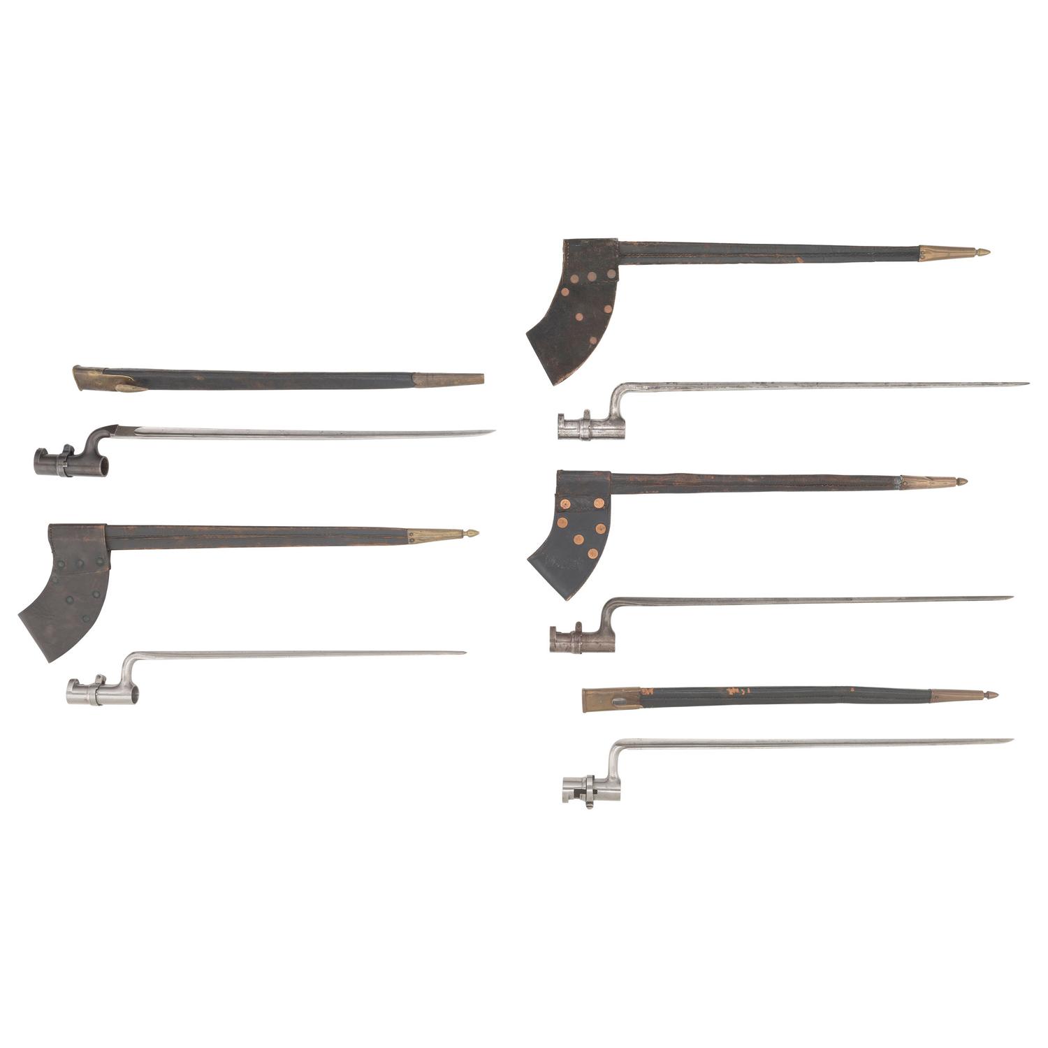 Five Civil War Era Socket Bayonets with Scabbards: 4 US and 1 English