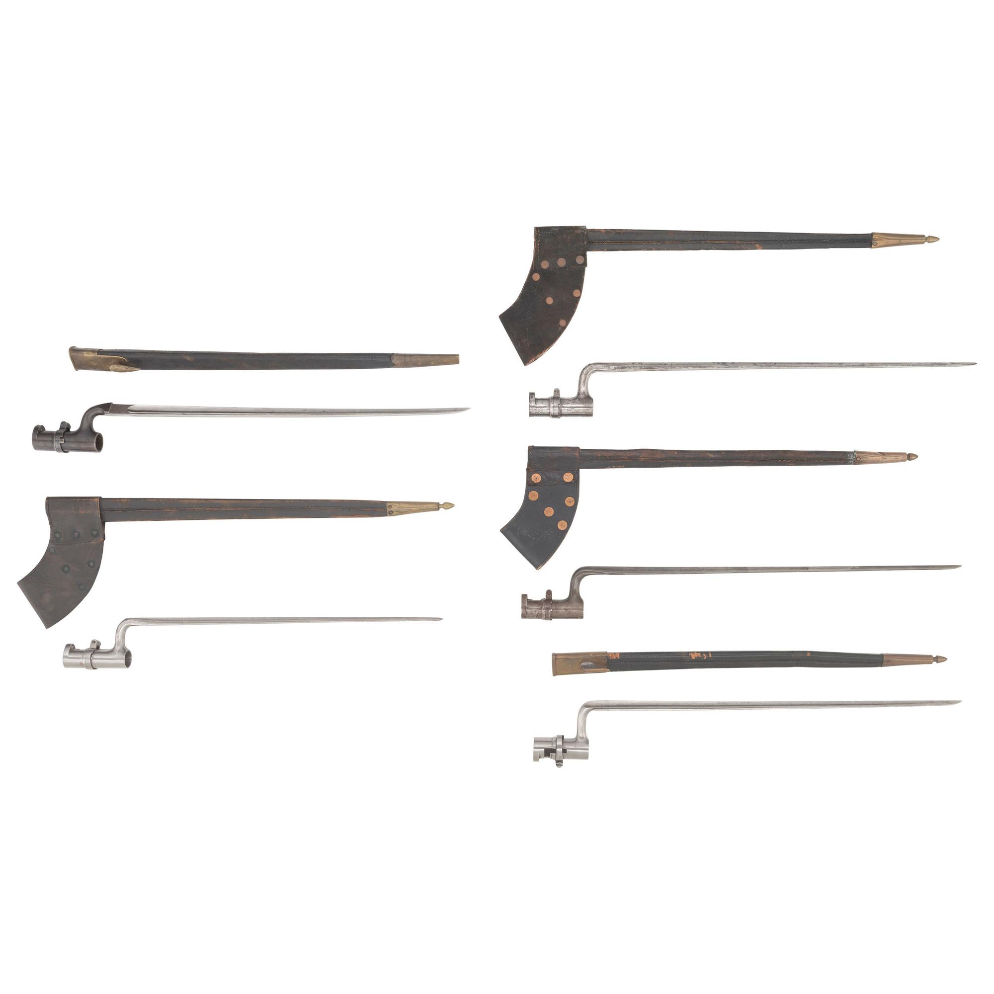 Five Civil War Era Socket Bayonets with Scabbards: 4 US and 1 English