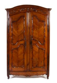 A Louis XV Style Inlaid and Carved Walnut Armoire