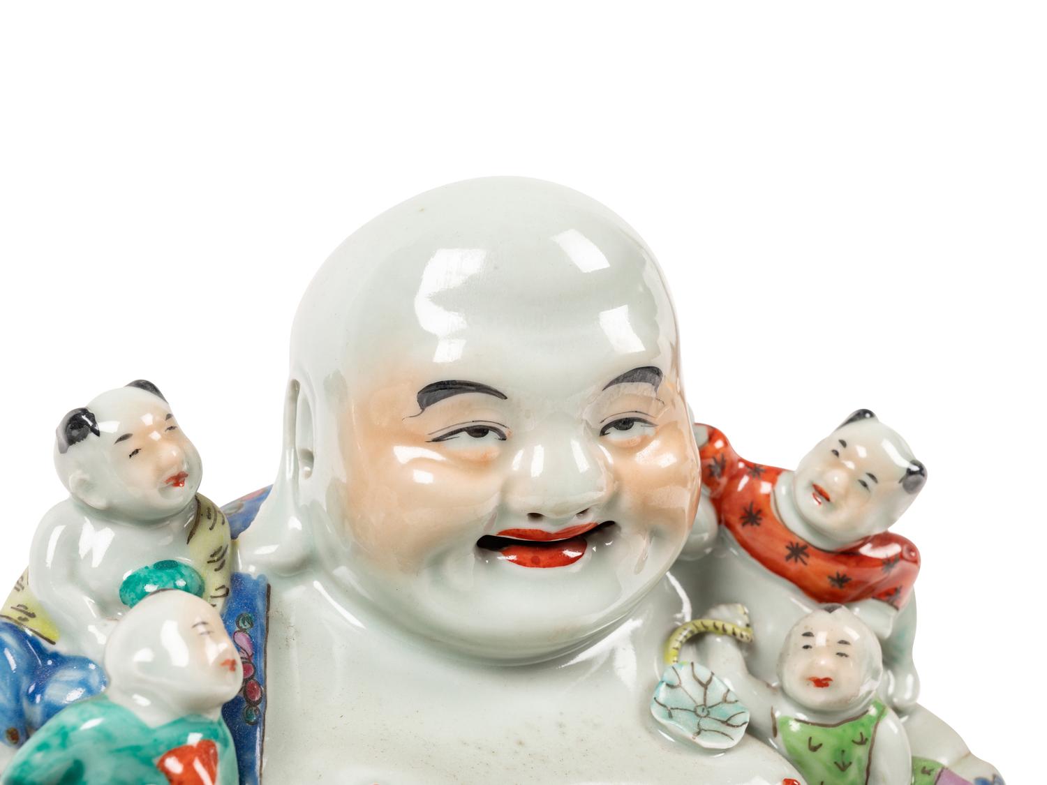 Two Chinese Famille Rose Porcelain Figures of Laughing Buddha