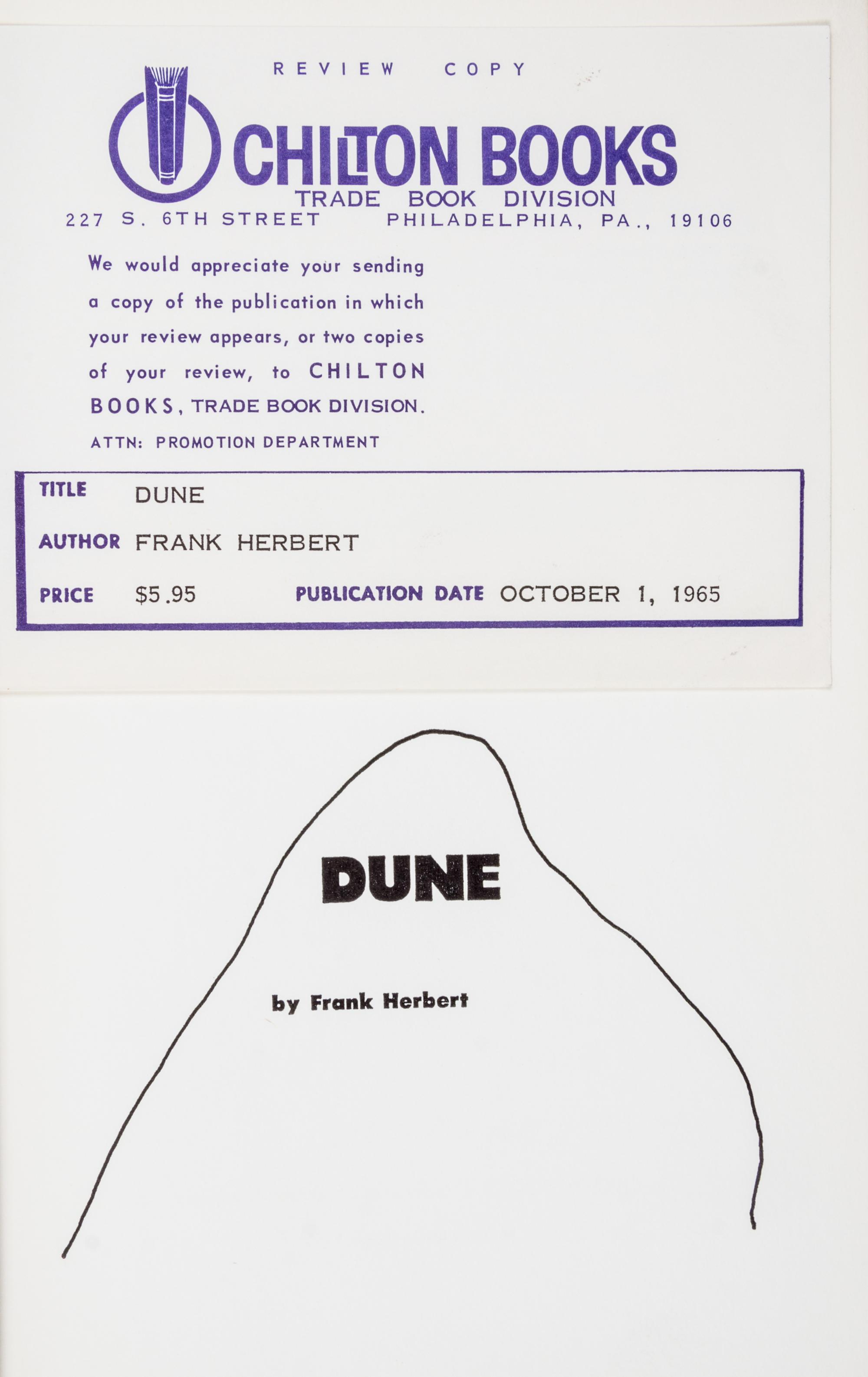 HERBERT, FRANK. The Dune Trilogy [Dune, Dune Messiah, Children of Dune]. First editions. New York, 1965, 69, 75