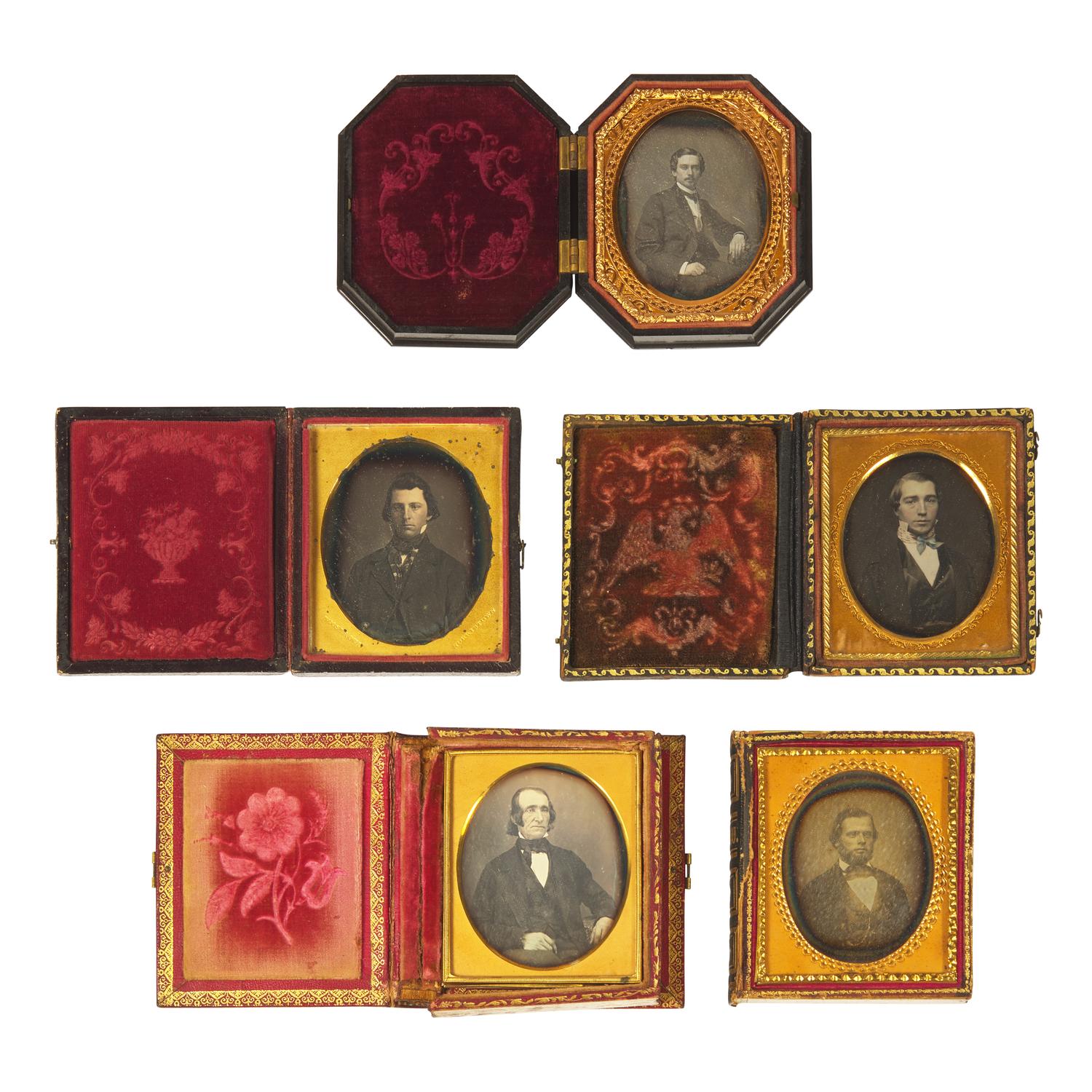 [Early Photography] Group of 34 Sixth Plate Daguerreotypes of Men and Women