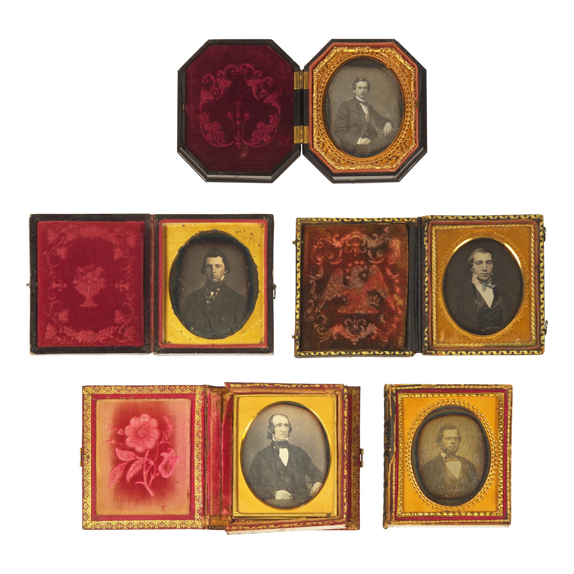 [Early Photography] Group of 34 Sixth Plate Daguerreotypes of Men and Women