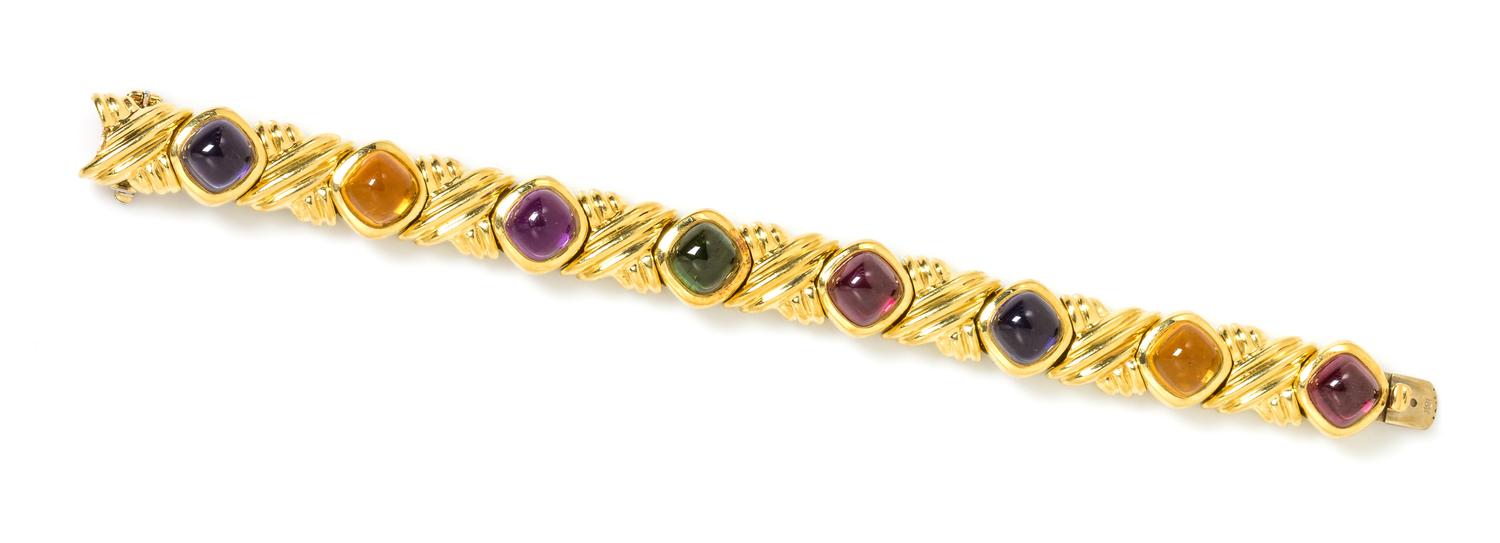 An 18 Karat Yellow Gold and Multigem Bracelet, Jeffrey Stevens, 46.30 dwts.