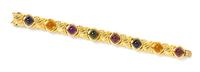 An 18 Karat Yellow Gold and Multigem Bracelet, Jeffrey Stevens, 46.30 dwts.