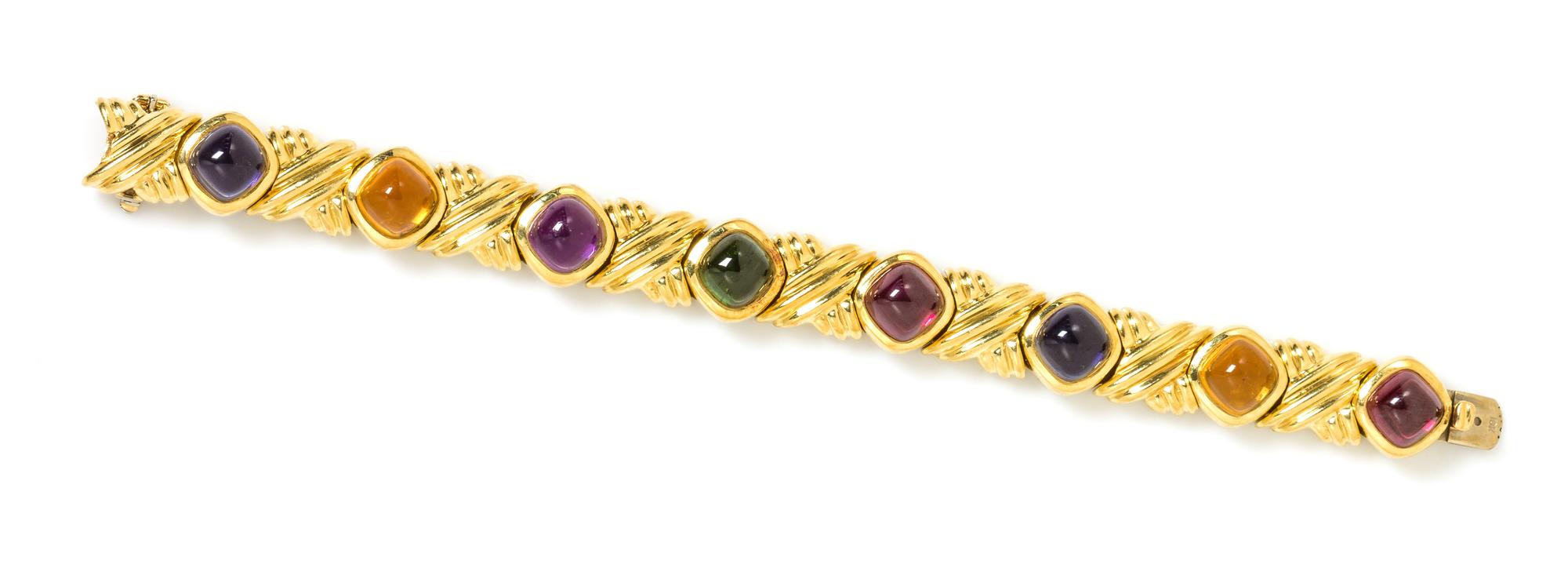 An 18 Karat Yellow Gold and Multigem Bracelet, Jeffrey Stevens, 46.30 dwts.