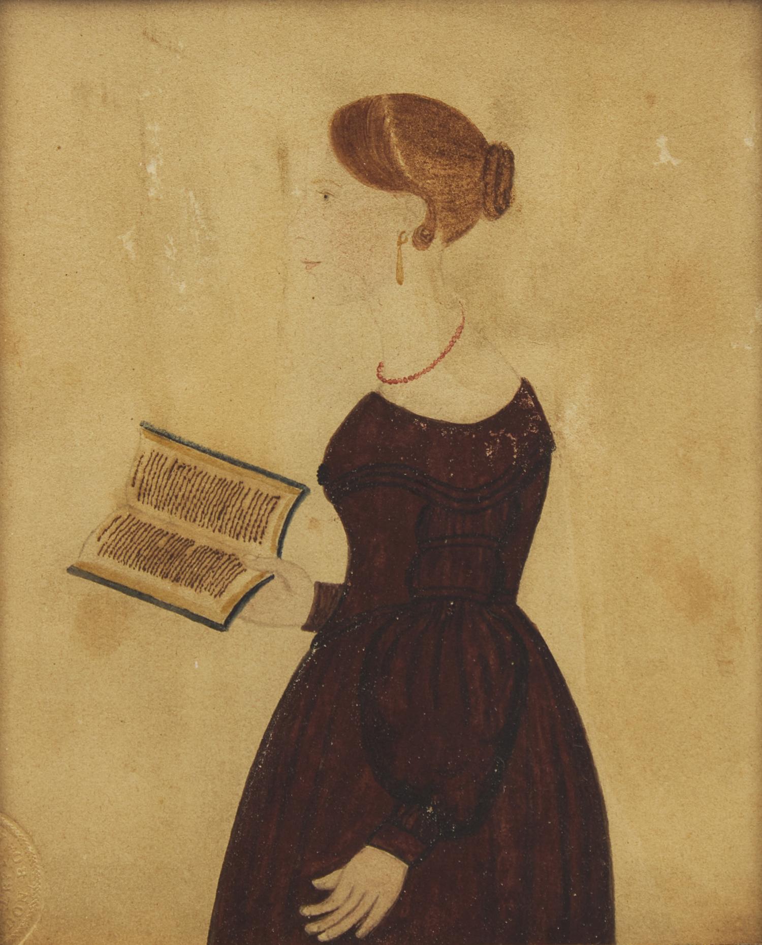 Anglo-American School 19th Century, Two Portrait Miniatures: A Young Lady with Book and a Seated Man