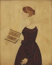 Anglo-American School 19th Century, Two Portrait Miniatures: A Young Lady with Book and a Seated Man
