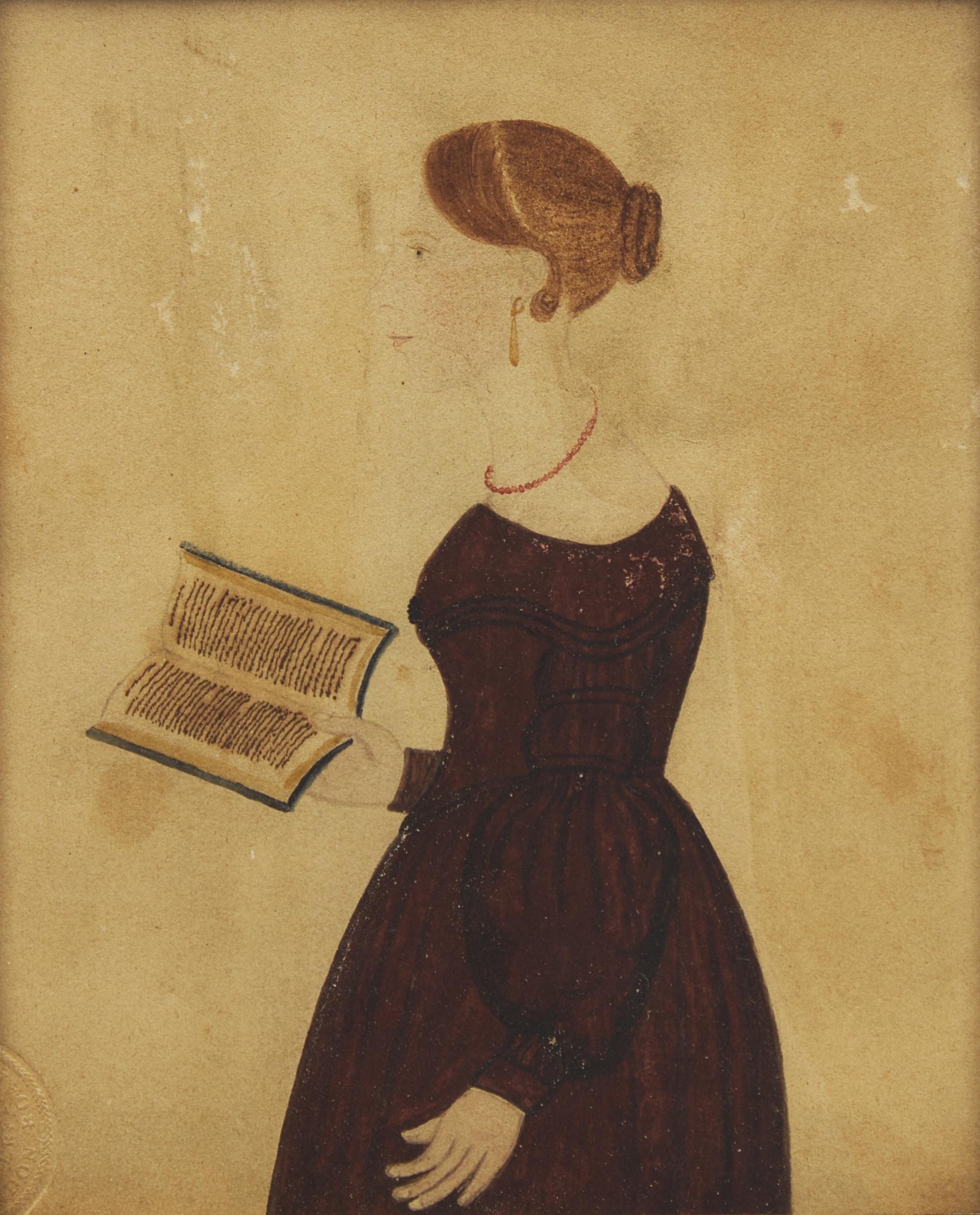 Anglo-American School 19th Century, Two Portrait Miniatures: A Young Lady with Book and a Seated Man