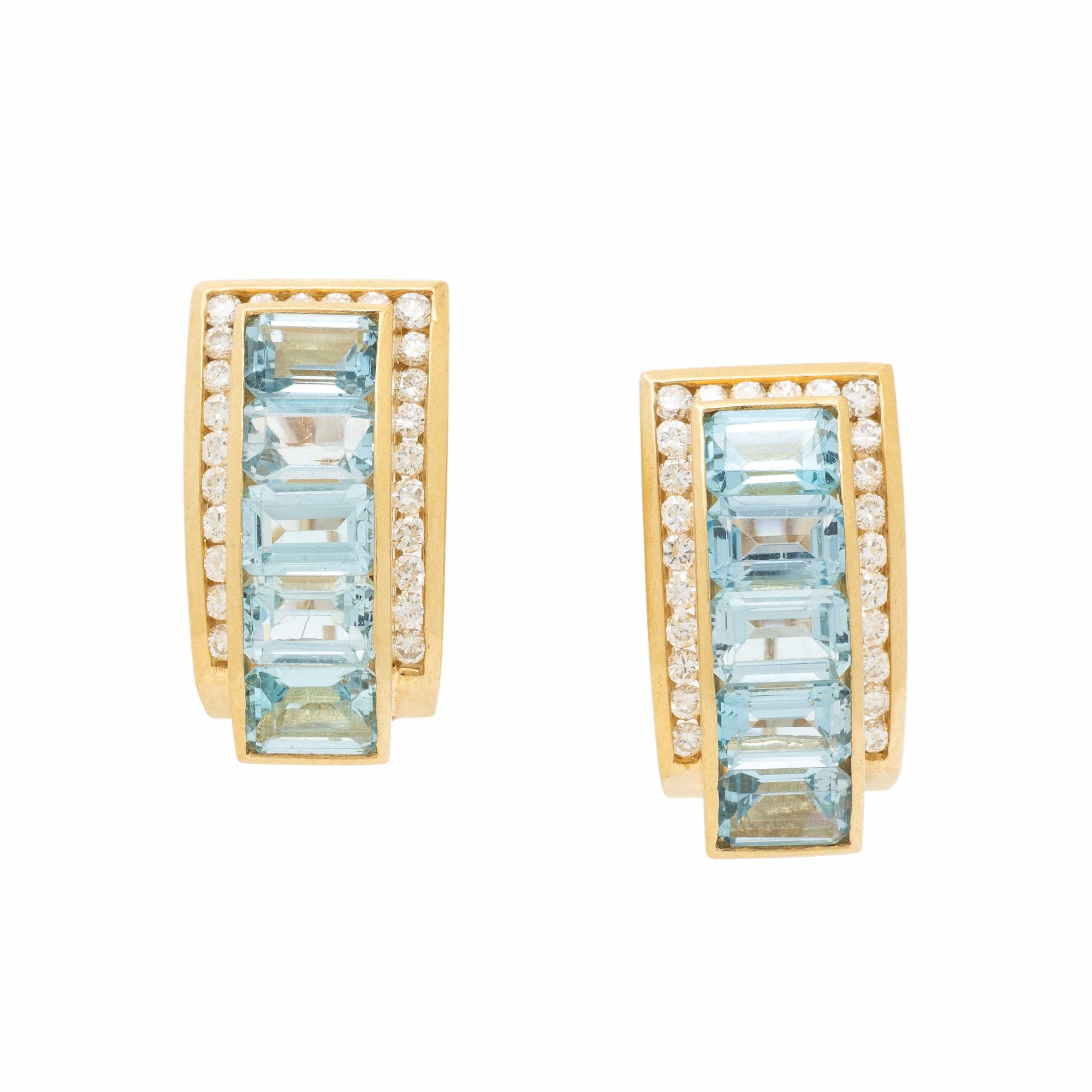 CHARLES KRYPELL, BLUE TOPAZ, DIAMOND, AND YELLOW GOLD EARRINGS