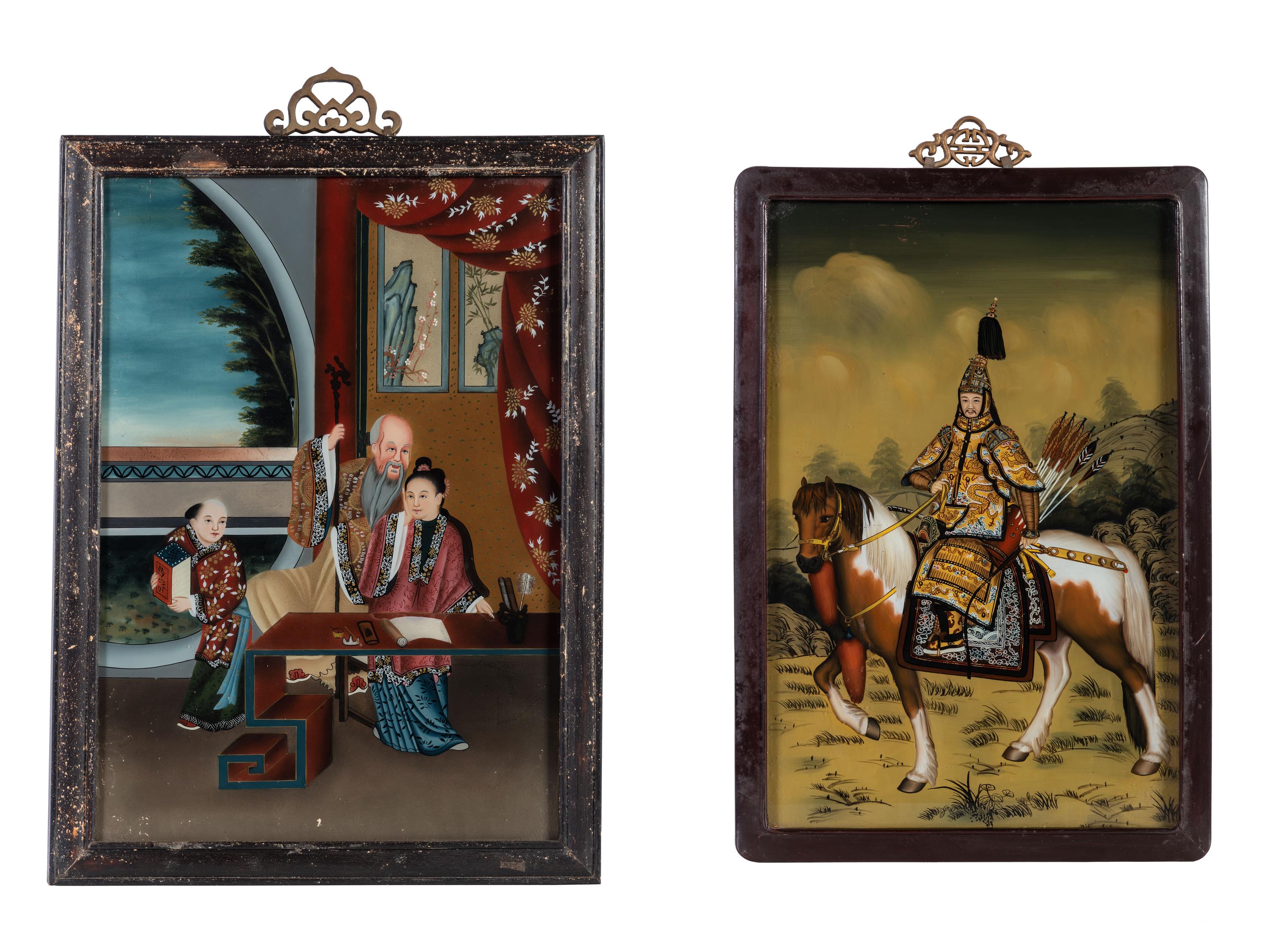 Two Chinese Reverse Glass Paintings
