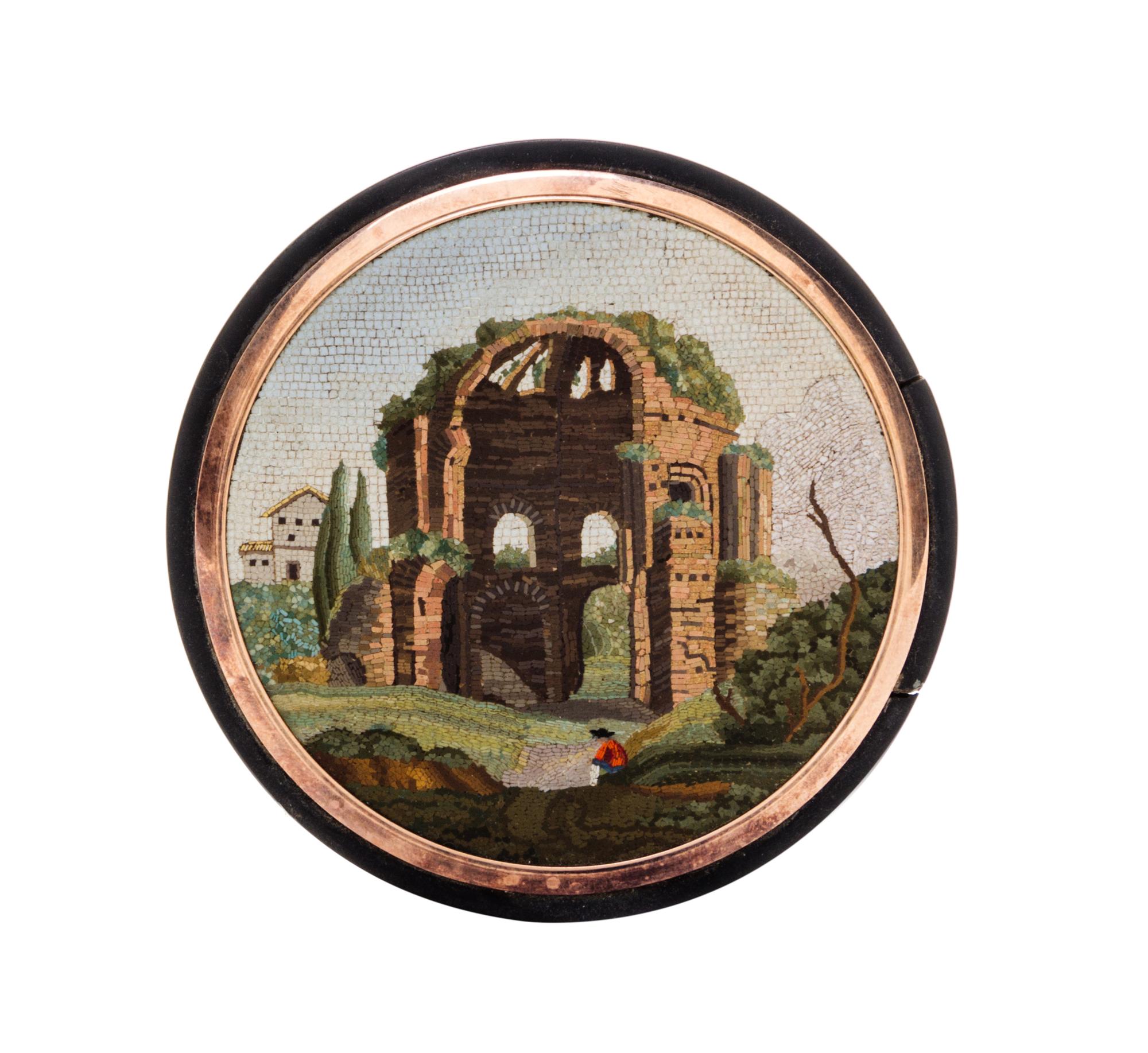 An Italian Tortoiseshell and Micromosaic Box Diameter 3 inches. — 19TH CENTURY