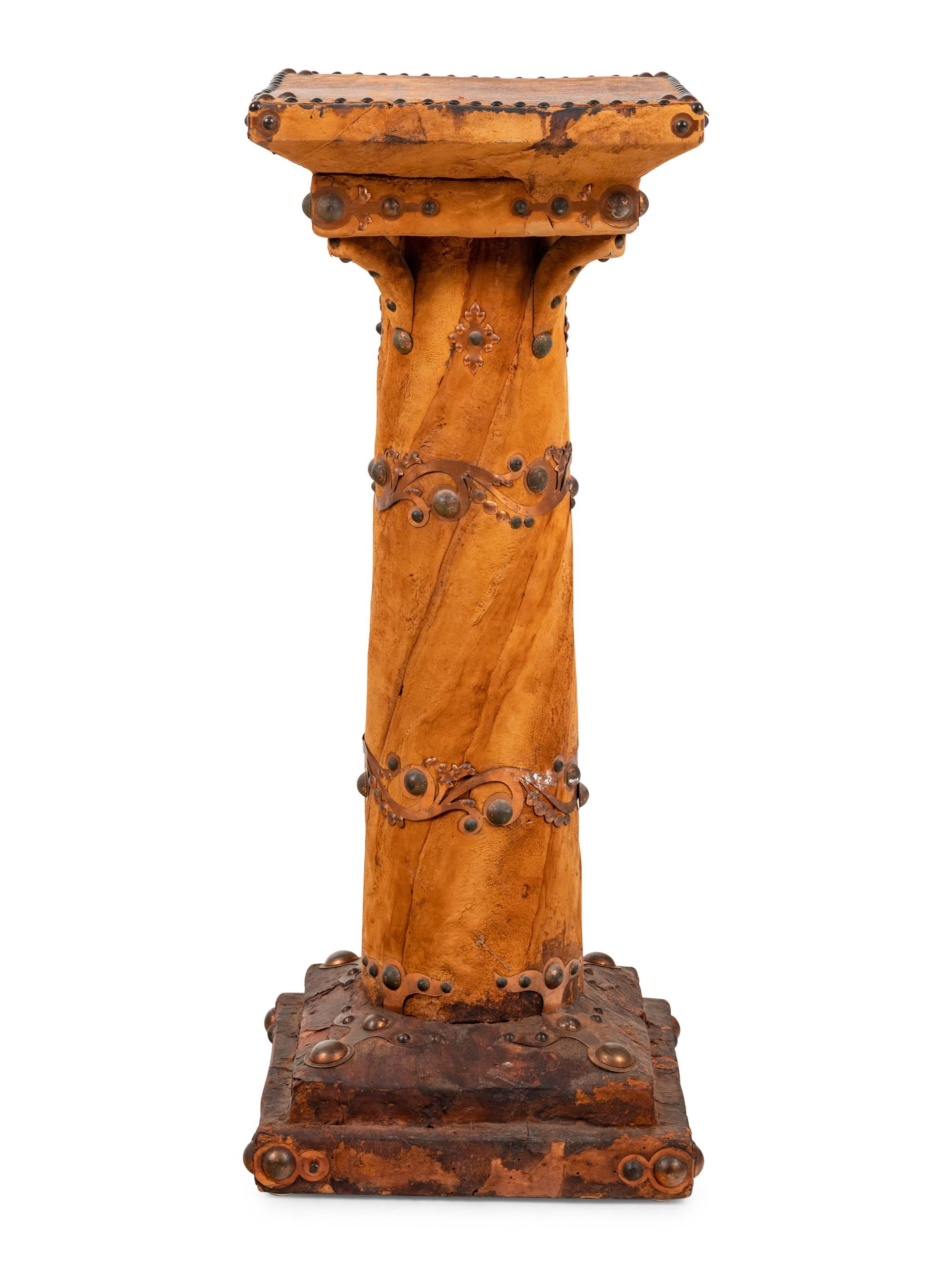 A Nailhead Decorated Leather Clad Pedestal