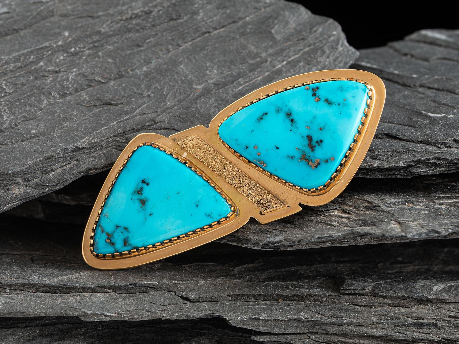 18K Gold and Morenci Turquoise Pin / Brooch