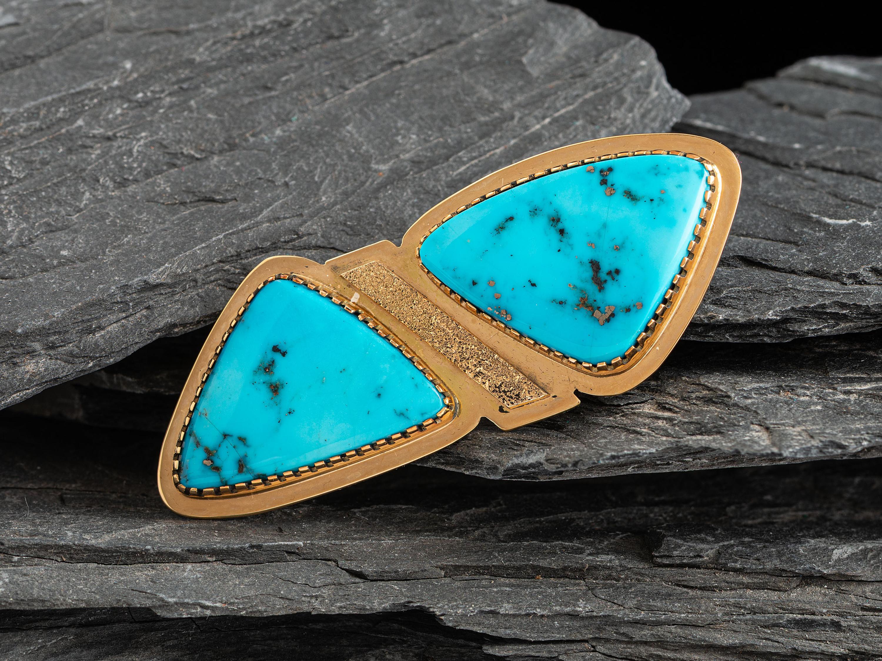 18K Gold and Morenci Turquoise Pin / Brooch