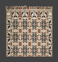 A Double Rose and Bird Pattern Jacquard Coverlet