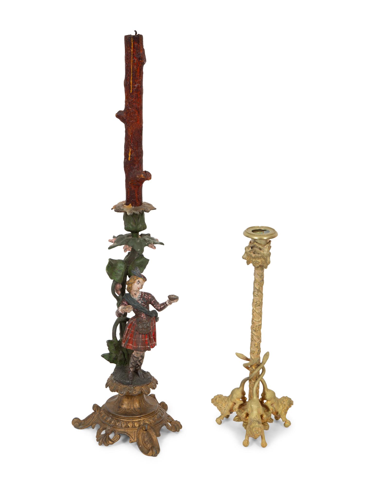 Two Pairs of Cast Metal Candlesticks