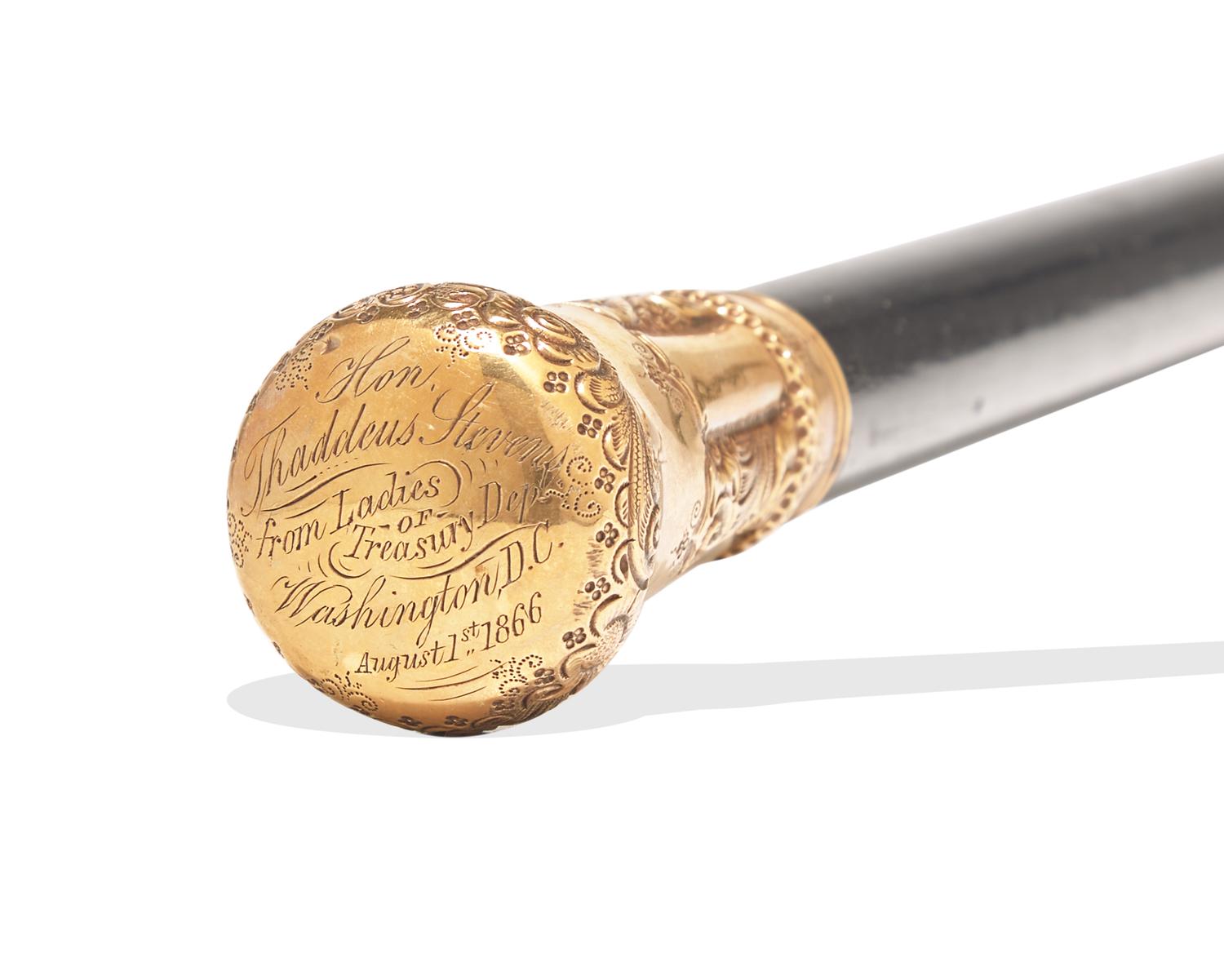 A Gold-Mounted and Ebonized Wood Walking Stick Associated With Thaddeus Stevens (1792-1868)
