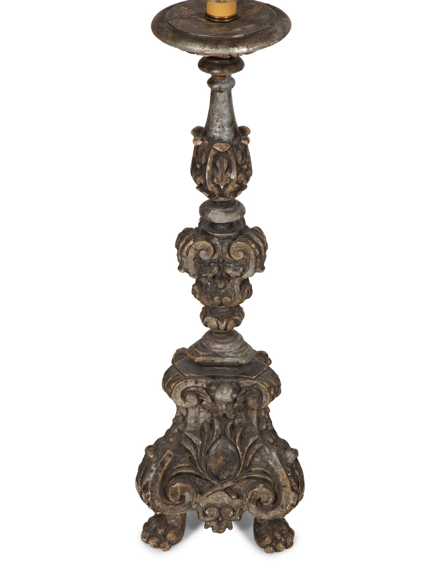 A Pair of Italian Carved and Silvered Wood Pricket Sticks