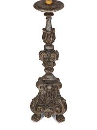 A Pair of Italian Carved and Silvered Wood Pricket Sticks