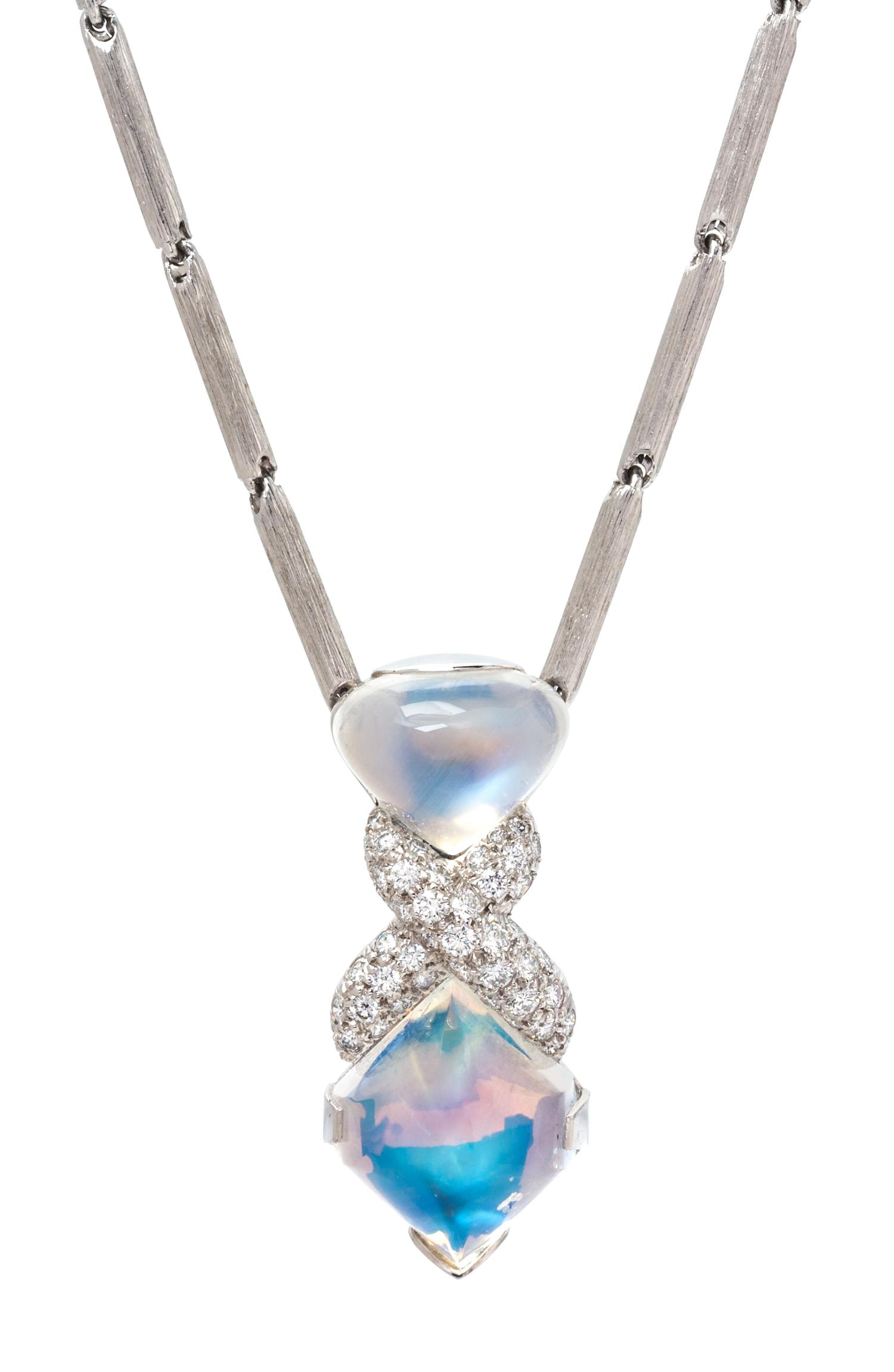 A Platinum, Moonstone and Diamond Necklace, Dunay, 24.70 dwts.