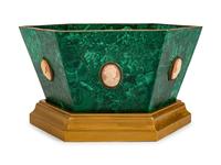 A Pair of Malachite and Giltwood Hexagonal Jardinières