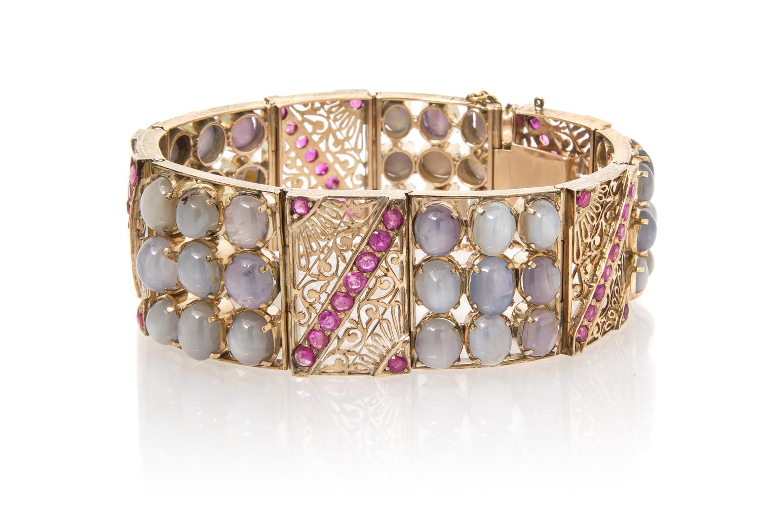 A Vintage Yellow Gold, Star Sapphire and Pink Sapphire Bracelet, 48.20 dwts.