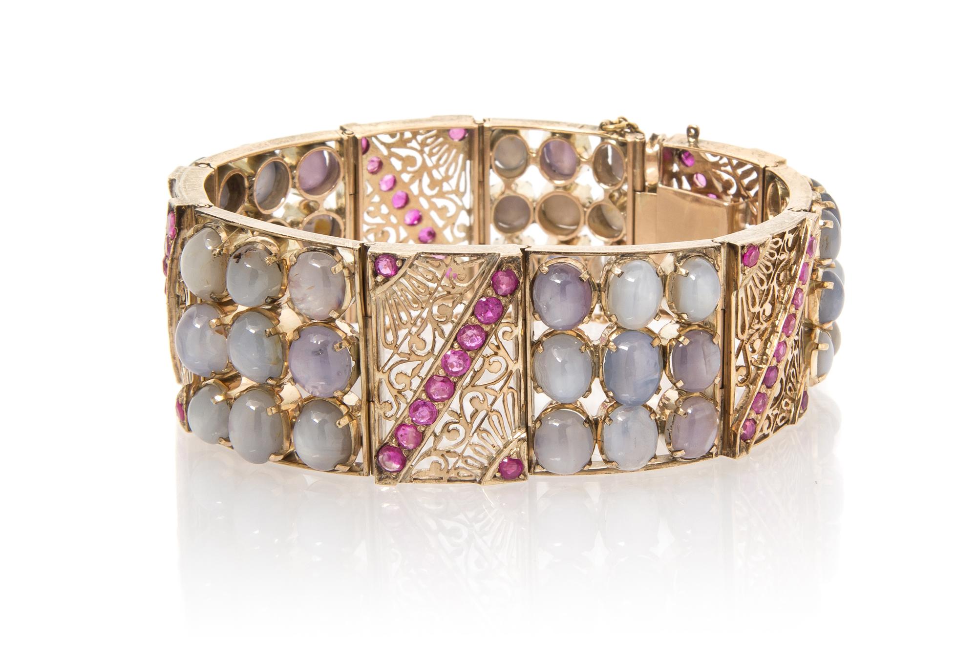 A Vintage Yellow Gold, Star Sapphire and Pink Sapphire Bracelet, 48.20 dwts.