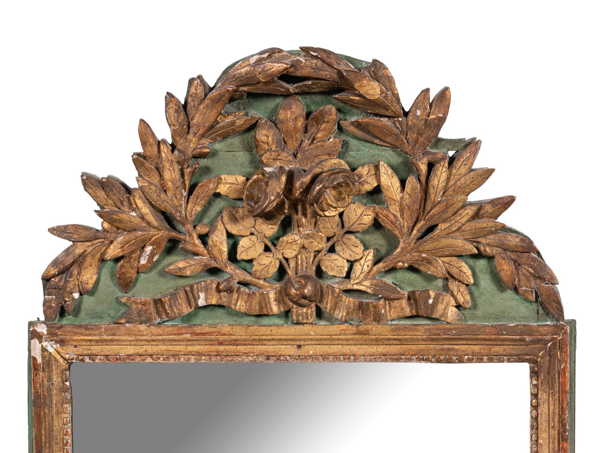 A Louis XVI Provincial Green-Painted and Parcel Gilt Mirror