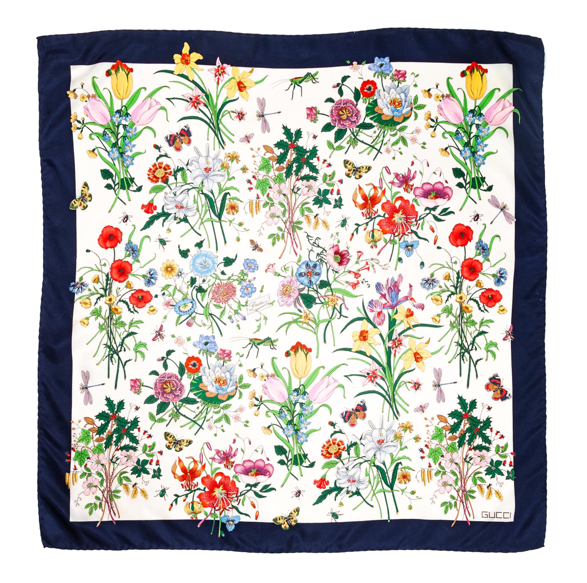 A Gucci Floral Silk Scarf, 26" x 26".