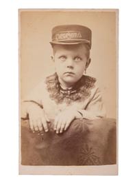 [1884 ELECTION]. A collection of cabinet cards and CDV from the 1884 election including portraits with Blaine or Cleveland ephemera, featuring a "Blaine and Logan" campaign building.