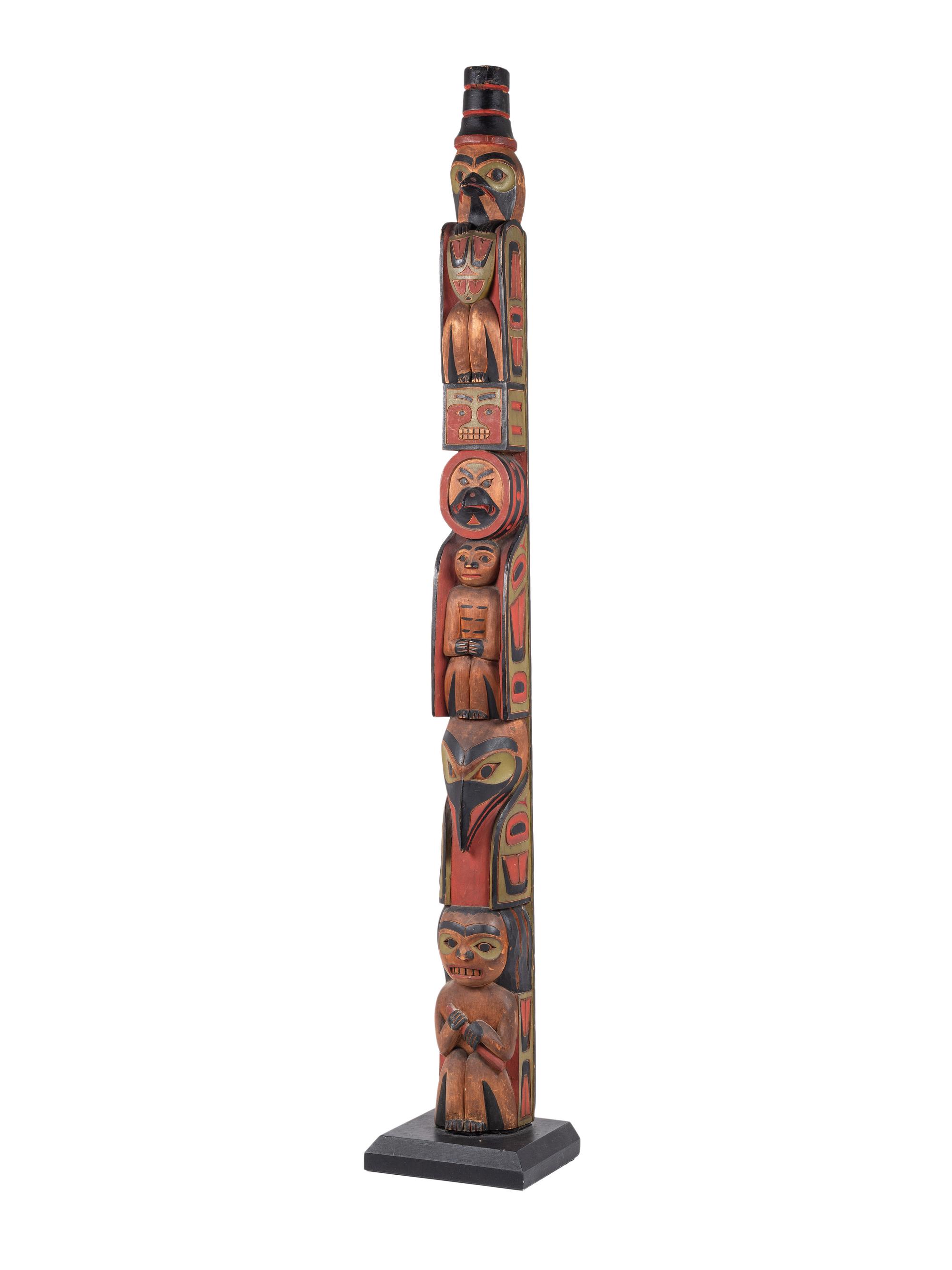Tlingit Polychrome Carved Totem Pole