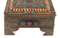 A Silvered Metal Filigree, Ruby and Emerald Table Casket